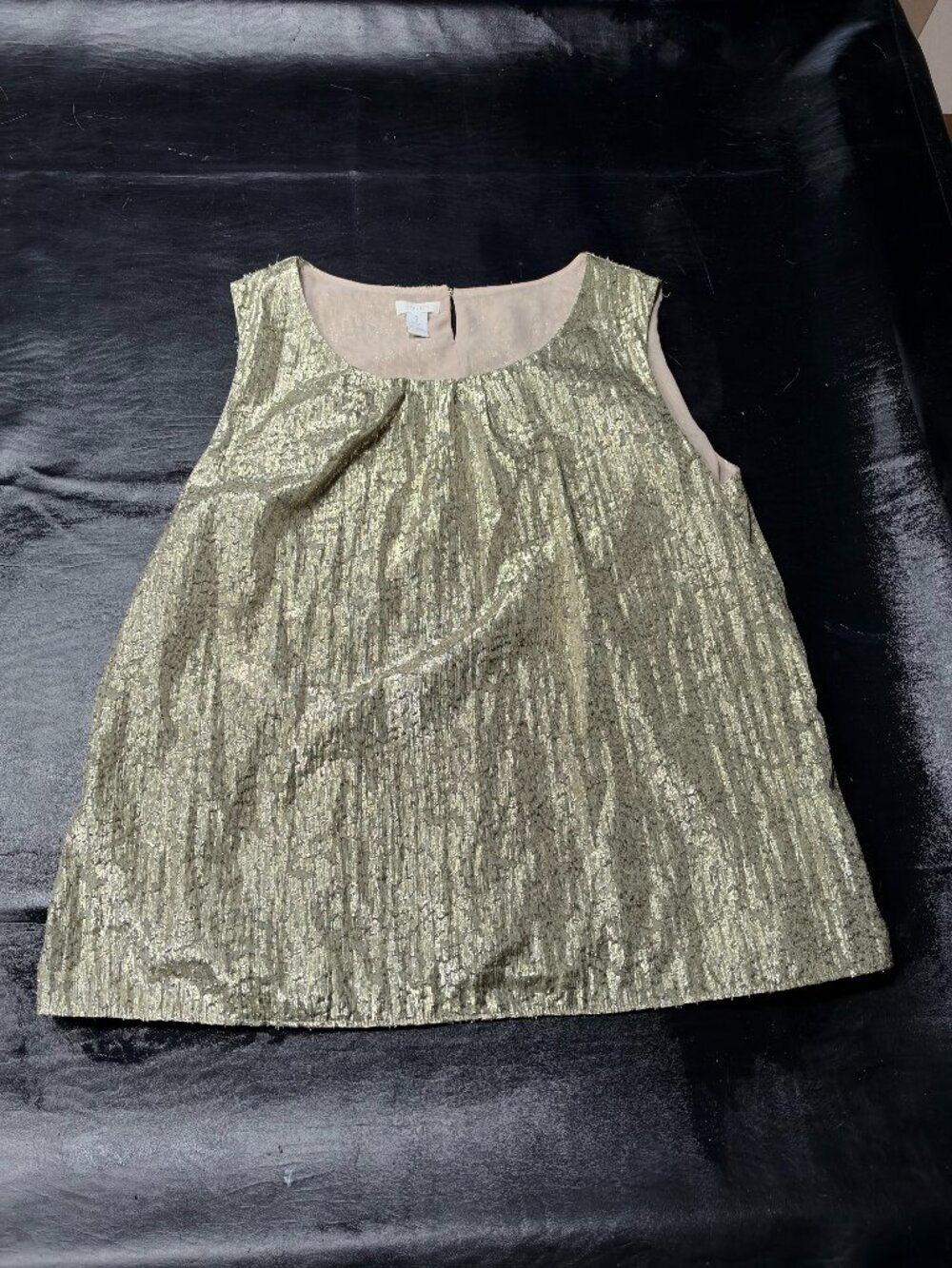 Chico's Sleeveless Metallic Shimmer Crinkled Gold Tank Blouse